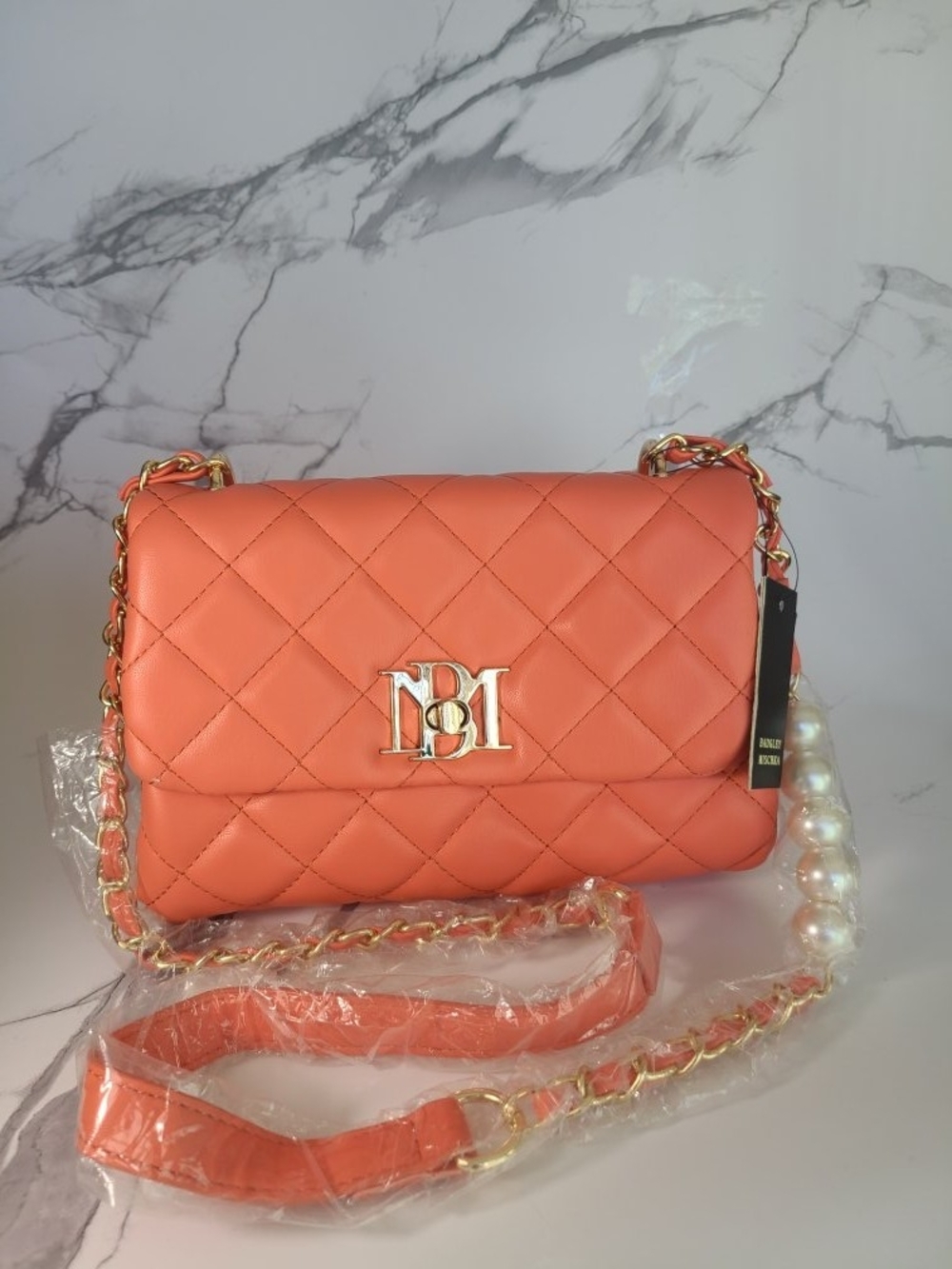 Badgley Mischka Coral Quilted Crossbody with Gold Hardware